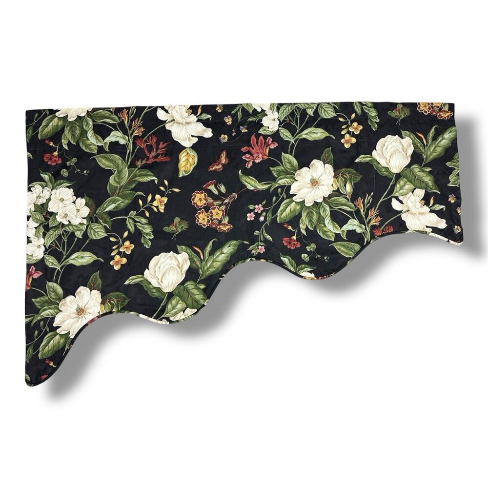 1pc Black Garden Images Left Valance Scalloped Edge 17x49” Lined USA Made